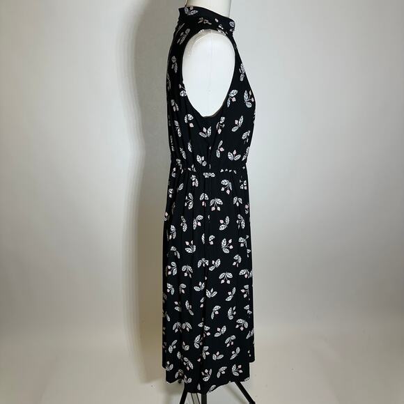 NWT Anne Klein Black Pink Floral Sleeveless Midi Dress Pockets Womens Size 10 - Picture 3 of 11